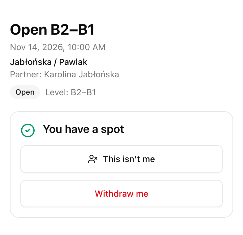 Partner's registration page with the This isn't me button