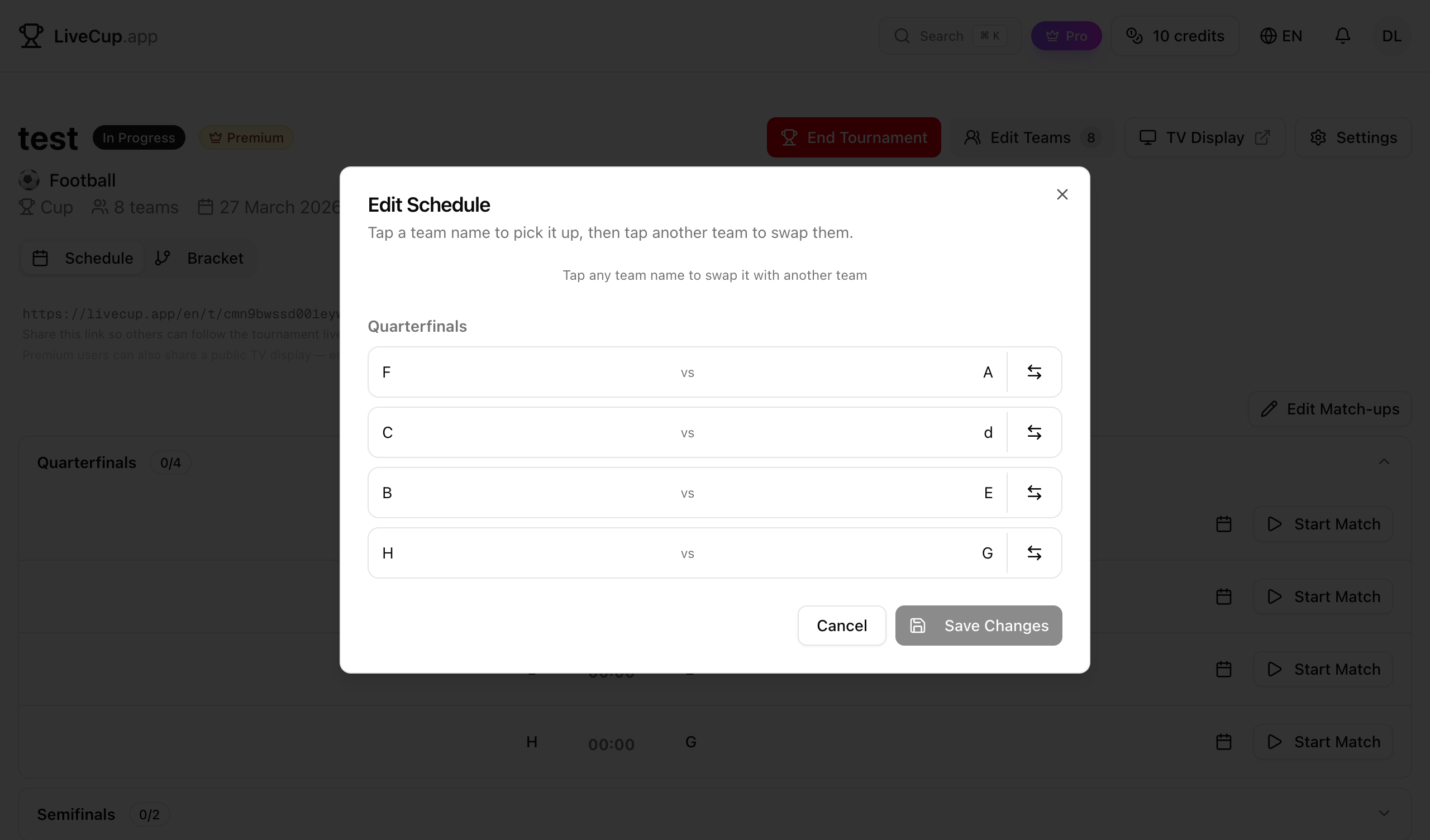 Schedule editor with generated matches